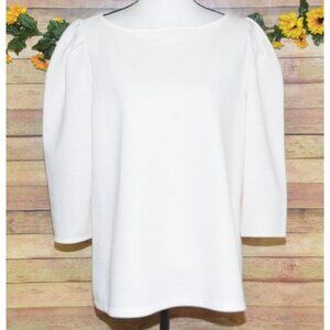 Worthington Ladies XL Neutral Cream Boxy Ribbed Blouse 3/4 Puff Sleeve Modest